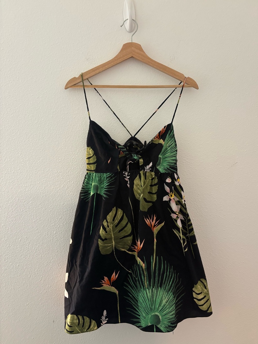 Zara Black Tropical Print Sundress with Green & Orange Accents